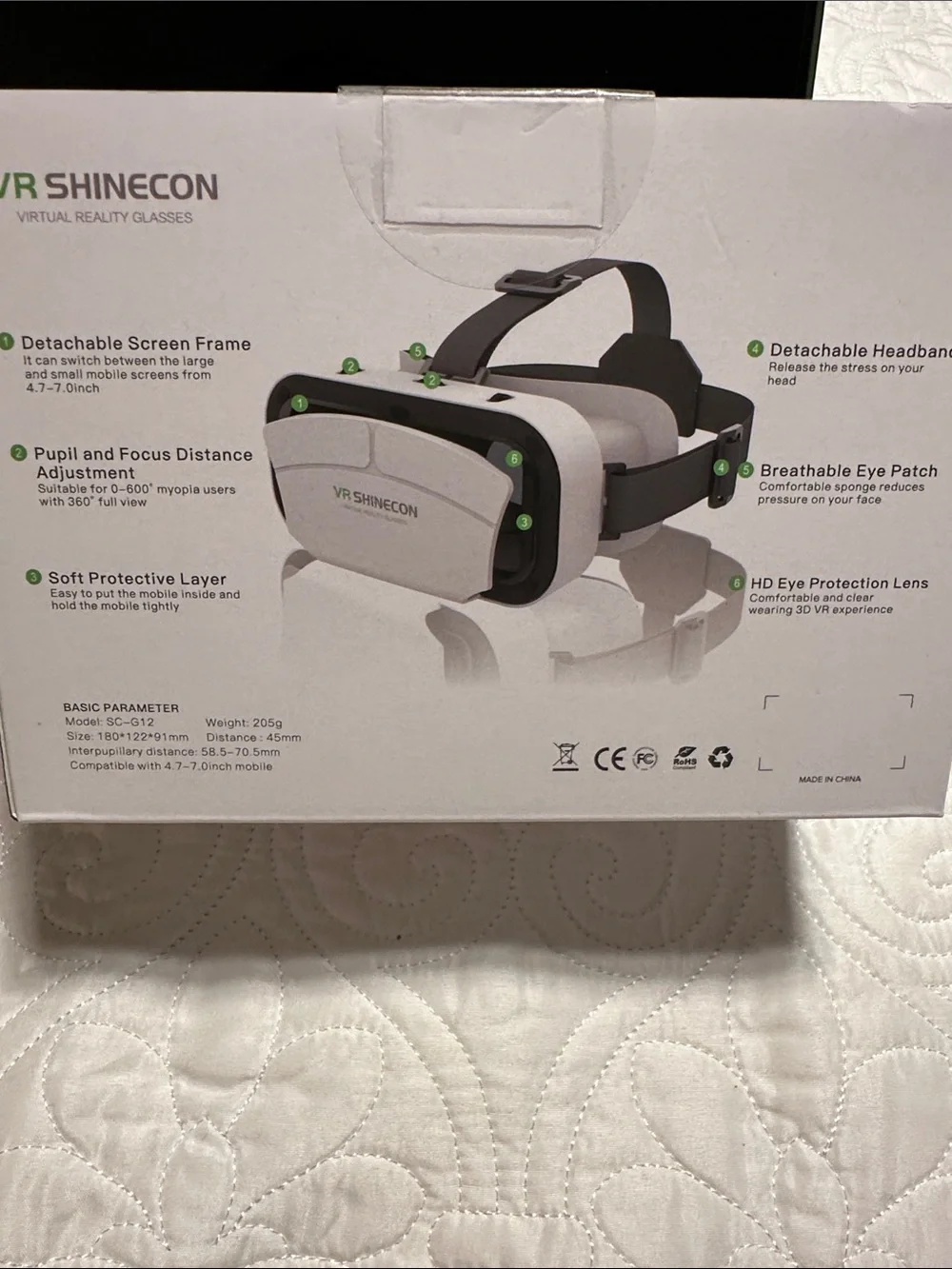 SC-G12 White VR Headset - Virtual Reality Glasses